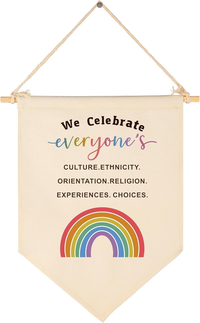 Sioial School Counselor Office Sign-Social Worker Equality Safe Space Decor Gift-Classroom Nursery Hanging Flag Pennant Banner Wall Decor-Diversity Education-We Celebrate Everyone's Culture-Inclusion - Image 1